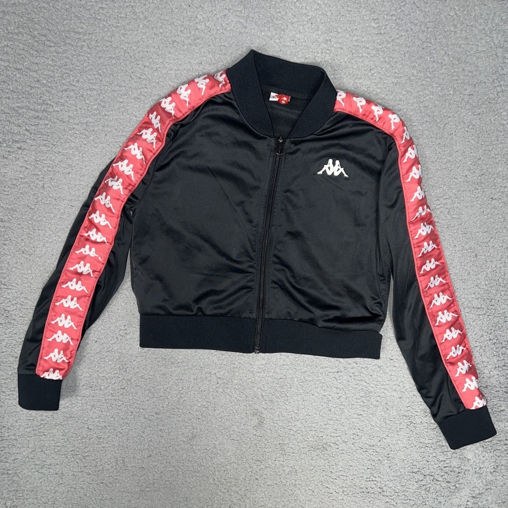 Kappa 222 Banda Asber Track Jacket Women's Size XS Black Cropped Full Zip Logo